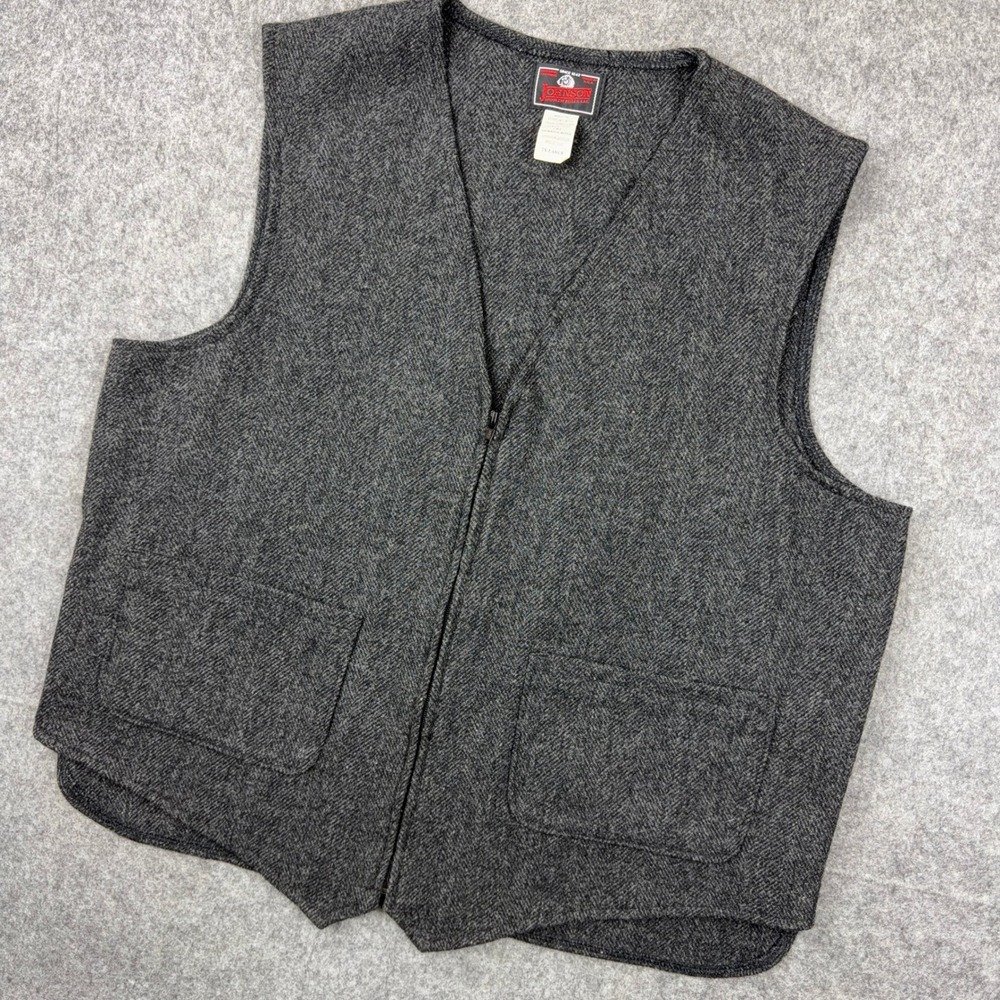 VTG Johnson Woolen Mills Vest Mens 2XL Gray V77 Herringbone Wool USA Made